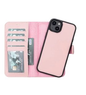 Apple iPhone 14 Plus Uyumlu Deri Cüzdanlı Kılıf MWWN NU2 Pembe