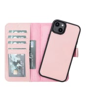 Apple iPhone 14 Plus Uyumlu Deri Cüzdanlı Kılıf MWWN NU2 Pembe