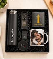 Kişiye Özel Premium Kutu Dijital Göstergeli Termos Bardak Fotoğraflı Kupa Bardak Erkek Aksesuar Set Lüx Metal Anahtarlık Metal Çakmak Mekanizmalı Cüzdan