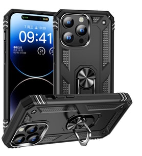 Apple iPhone 15 Pro Kılıf Yüzüklü Standli Tank Kapak (Siyah)