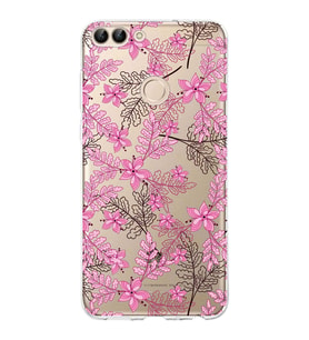 Huawei P Smart 2018 Uyumlu Kapak Floral Pembe Tasarımlı Şeffaf Silikon Kılıf