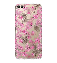Huawei P Smart 2018 Uyumlu Kapak Floral Pembe Tasarımlı Şeffaf Silikon Kılıf