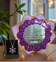 Kişiye Özel Led Işıklı Aynalı Mor Kelebek Buketi Sana Senden Daha Güzel Bir Çiçek Bulamadım Ayna & Lotus Kolye