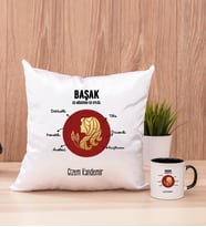Kişiye Özel Başak Burcuna Hediye Kare Yastık ve Siyah Kupa