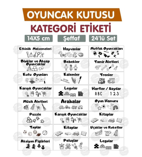 Oyuncak Dolabı Kutusu Kategori Etiketi Türkçe, Organizer Etiketi Şeffaf Etiket Düzenleme Organizer Siyah-T942 2