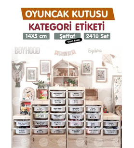 Oyuncak Dolabı Kutusu Kategori Etiketi Türkçe, Organizer Etiketi Şeffaf Etiket Düzenleme Organizer Siyah-T942