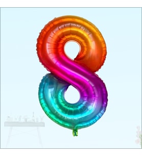 8 Yaş Rakam Folyo Balon, 100 cm - Gökkuşağı