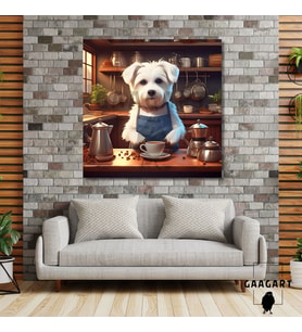 Kare Kanvas Kahve Köşesi Cafe Tablosu Barista Beyaz Terrier