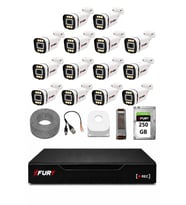 FURY 14 Kameralı 5MP Lens 1080P 6 Warm LED Renkli Gece Görüşlü Güvenlik Kamera Sistemi 250GB 1606