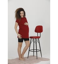 Kadın Kısa Kollu Bordo Renkli Hamile Basic T-shirt Brgl04