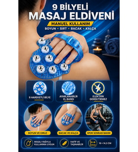 9 Bilyeli Çok Fonksiyonlu Vücut Masaj Eldiveni, Rahatlatıcı ve Konforlu