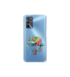 Oppo A16 ile Uyumlu Splash Bukalemun Tasarımlı Şeffaf Silikon Kılıf