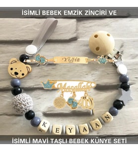 Sahi Aksesuar İsimli Bebek Emzik Zinciri ve İsimli Bebek Künye Seti BEZYI785