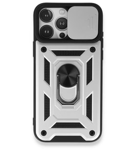 iPhone 15 Pro Kılıf Pars Lens Yüzüklü Silikon - Gümüş