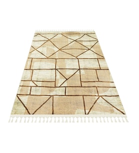 Salon Halısı Ekru Bej Modern Stil Geometrik Desenli Makine Dokuma Düz Yüzey Koridor