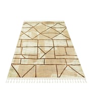 Salon Halısı Ekru Bej Modern Stil Geometrik Desenli Makine Dokuma Düz Yüzey Koridor