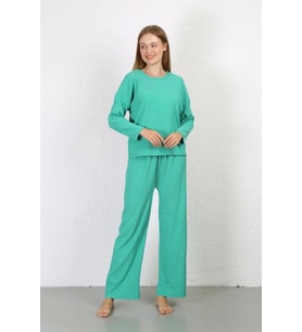 Kadın Bürümcük Kumaş Pijama Takım Yeşil