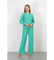 Kadın Bürümcük Kumaş Pijama Takım Yeşil