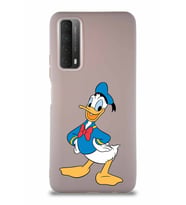 Huawei P Smart 2021 Soft Premier Kapak Donald Duck-C Tasarımlı Silikon Kılıf - Pudra (Şeffaf)
