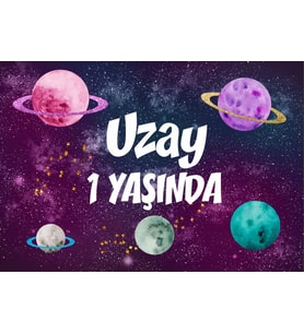 Uzay Temalı Doğum Günü Afişi 35X50 cm