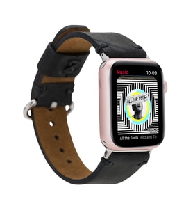Apple Watch Uyumlu Deri Kordon Orfe 42-44-45mm G1 Siyah