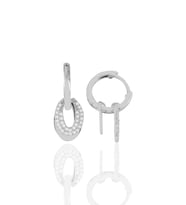 Söğütlü Silver Gümüş rodyumlu zirkon taşlı oval sallantılı  halka küpe