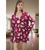 Kadın Viskon Pijama Takımı Şortlu Bağlamalı Rahat Seçkin Malzeme Kaliteli İşçilik (Bordo)