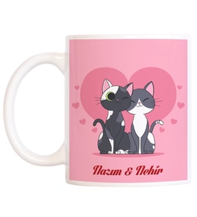 Kedi Tasarımlı Aşk İsimli Kupa Bardak