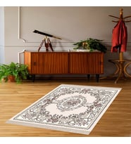Gül Varak Desenli Dijital Baskı Yıkanabilir Kaymaz Taban Vintage Salon Halısı ve Yolluk (Bej)