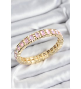 Pirinç Pembe Zirkon Taşlı Dikdörtgen Model Gold Renk Lastikli Kadın Bileklik 58 - GLST7773-181