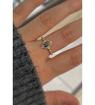 925 Gümüş oval mistik taşlı vintage yüzük