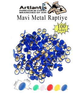 Mavi Raptiye 100 Adet 1 Paket Renkli Pvc Kaplı Başlıklı Raptiye Plastik Yuvarlak Düğmeli Raptiye Pano Okul Ofis Büro