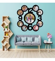 Kişiye Özel Ahşap 9 Fotoğraflı  Dekoratif Duvar Saati (UV BASKI) UV-Baskı teknolojisiyle gerçekleştirilen bu üründe fotoğraflarınız solma ve çıkma yapmaz. (Siyah)