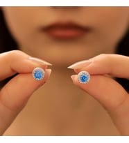 925 Ayar Gümüş Aquamarine Taşlı Yuvarlak Küpe