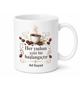 İsme Özel Kafe Açılış Hediyesi Baskılı Porselen Kupa Bardak Özel Tasarım