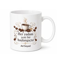 İsme Özel Kafe Açılış Hediyesi Baskılı Porselen Kupa Bardak Özel Tasarım