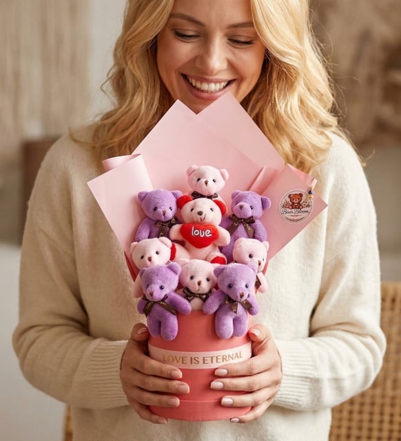 Bearbloom Premium Silindir Kutuda Peluş Ayıcık Buketi - No7
