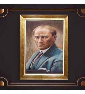 Özel Seri Paspartulu Çerçeveli Atatürk Tablo l331 (Gold)