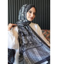 Karma Motif Desen Siyah Soft Pamuk Şal (Standart)