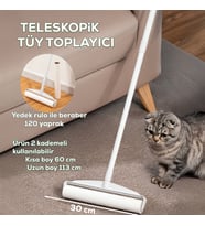 Porsima 3109 Teleskopik Uzun Saplı Yedek Başlıklı Tüy Alma Rulosu Tüy Toz alıcı Rulo 60 Yaprak