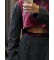 İki İplik Şardonsuz Baskılı Vatkalı Ceket Kol Sweatshirt - Bordo / Gri