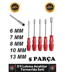 #LokmaAnahtar Krom İçi Boş Şaftlı 6 7 8 10 13 Mm Metal Altıgen 5 Adet Lokma Anahtar Tornavida Seti