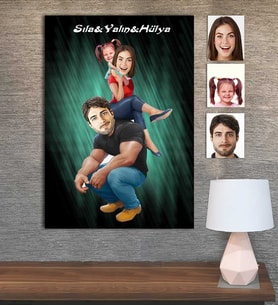 Kişiye Özel Karikatür Baskılı Ahşap Tablo Aile 30x40 -10