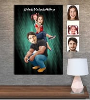 Kişiye Özel Karikatür Baskılı Ahşap Tablo Aile 30x40 -10