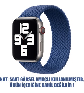 Apple Watch SE 44mm için Kordon, (Large Size, 160mm) Knitted Fabric Single Loop Mavi [Watch SE 44mm ile Uyumlu Kordon - Mavi]