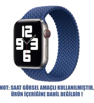 Apple Watch SE 44mm için Kordon, (Large Size, 160mm) Knitted Fabric Single Loop Mavi [Watch SE 44mm ile Uyumlu Kordon - Mavi]