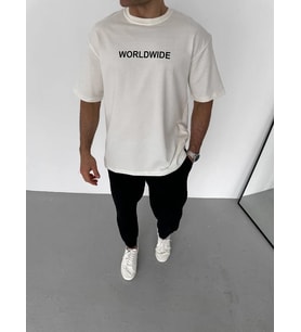 Erkek Yazlık Baskılı Tişört Bisiklet Yaka Kısa Kol Regular Fit T-Shirt - Beyaz
