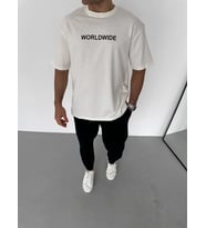 Erkek Yazlık Baskılı Tişört Bisiklet Yaka Kısa Kol Regular Fit T-Shirt - Beyaz