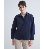 LCW Vision Lacivert Çizgili Oversize Modal Karışımlı Kadın Gömlek