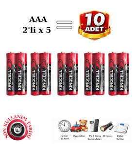 Kingcell AAA İnce Kalem Pil 1.5V Çinko Karbon 10’lu Paket (2’li x 5)